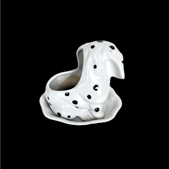 Vintage Ceramic Dalmatian Dog Puppy Planter, White with Black Spots Plant Pot - Picture 6 of 7